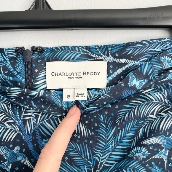 Charlotte Brody Size 8 • Blue Tiered Midi Skirt Floral Print Cotton Lined. - Picture 3 of 5